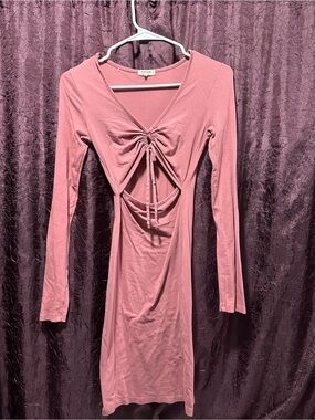 Heart & Hips Dusty Mauve Long Sleeve Front Tie Cutout Dress